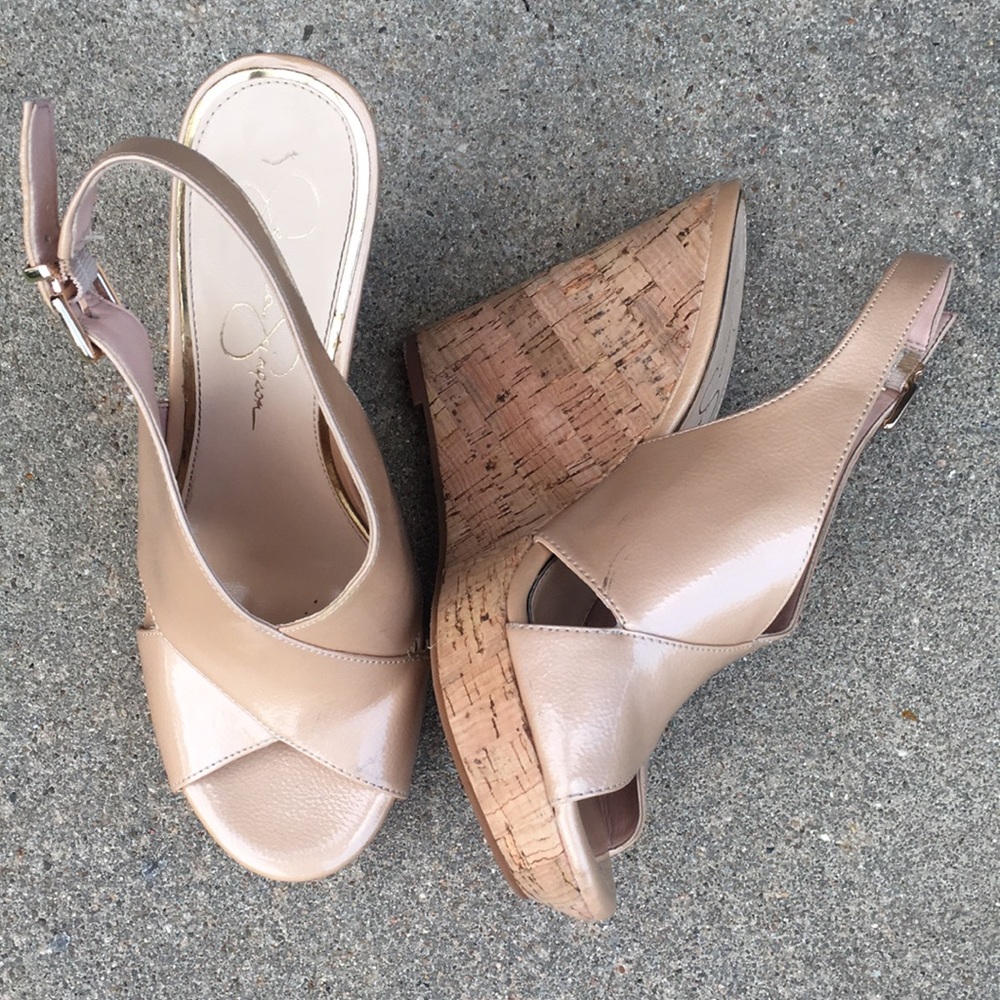 Jessica Simpson Nude Patent Leather Wedge Heels